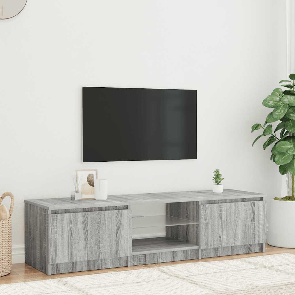 Tv-Bänk Med Led-Lampor Konstruerat Trä