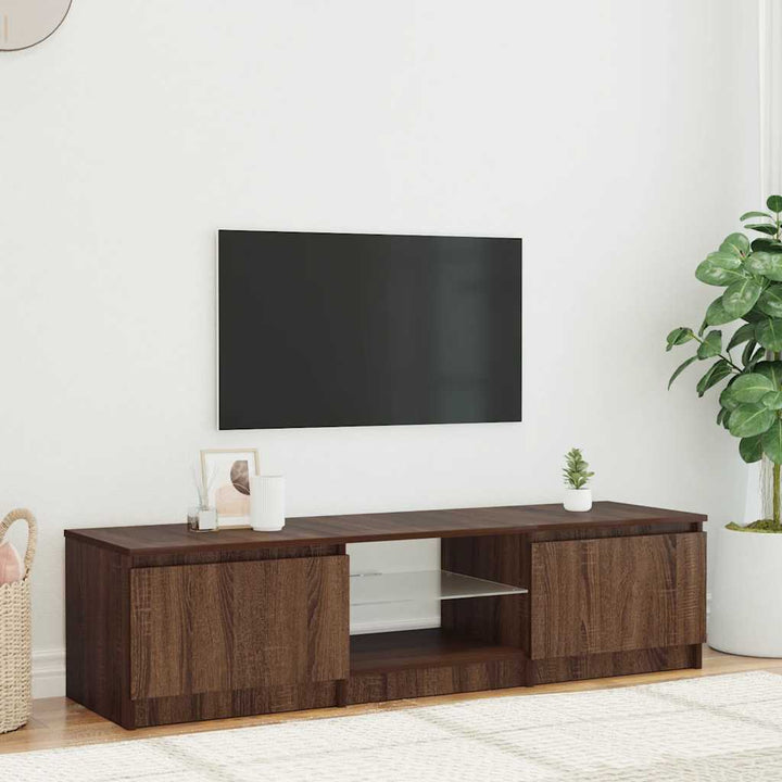 Tv-Bänk Med Led-Lampor Konstruerat Trä