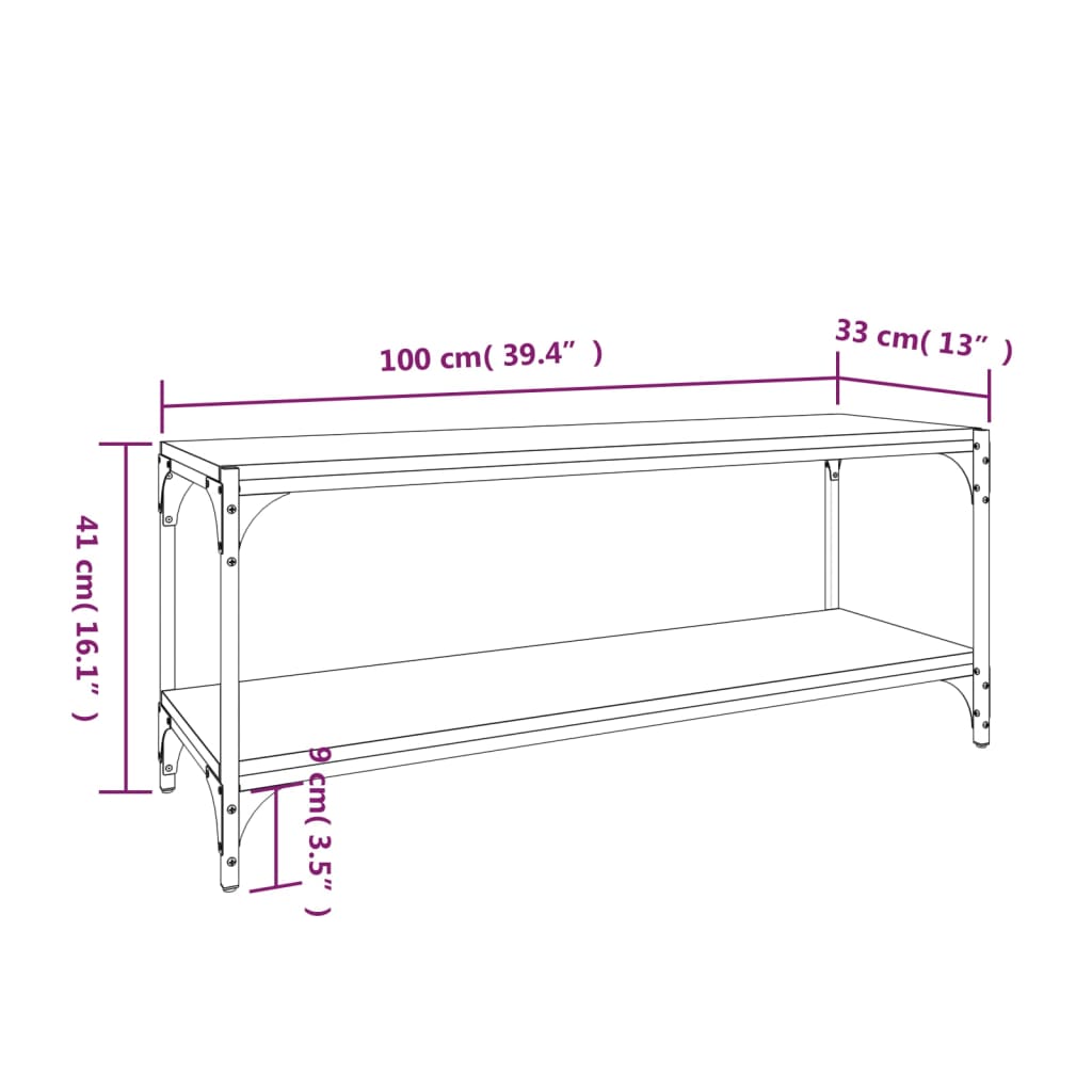 Tv-Bänk Sonoma-Ek 100X33X41 Cm Konstruerat Trä Och Stål