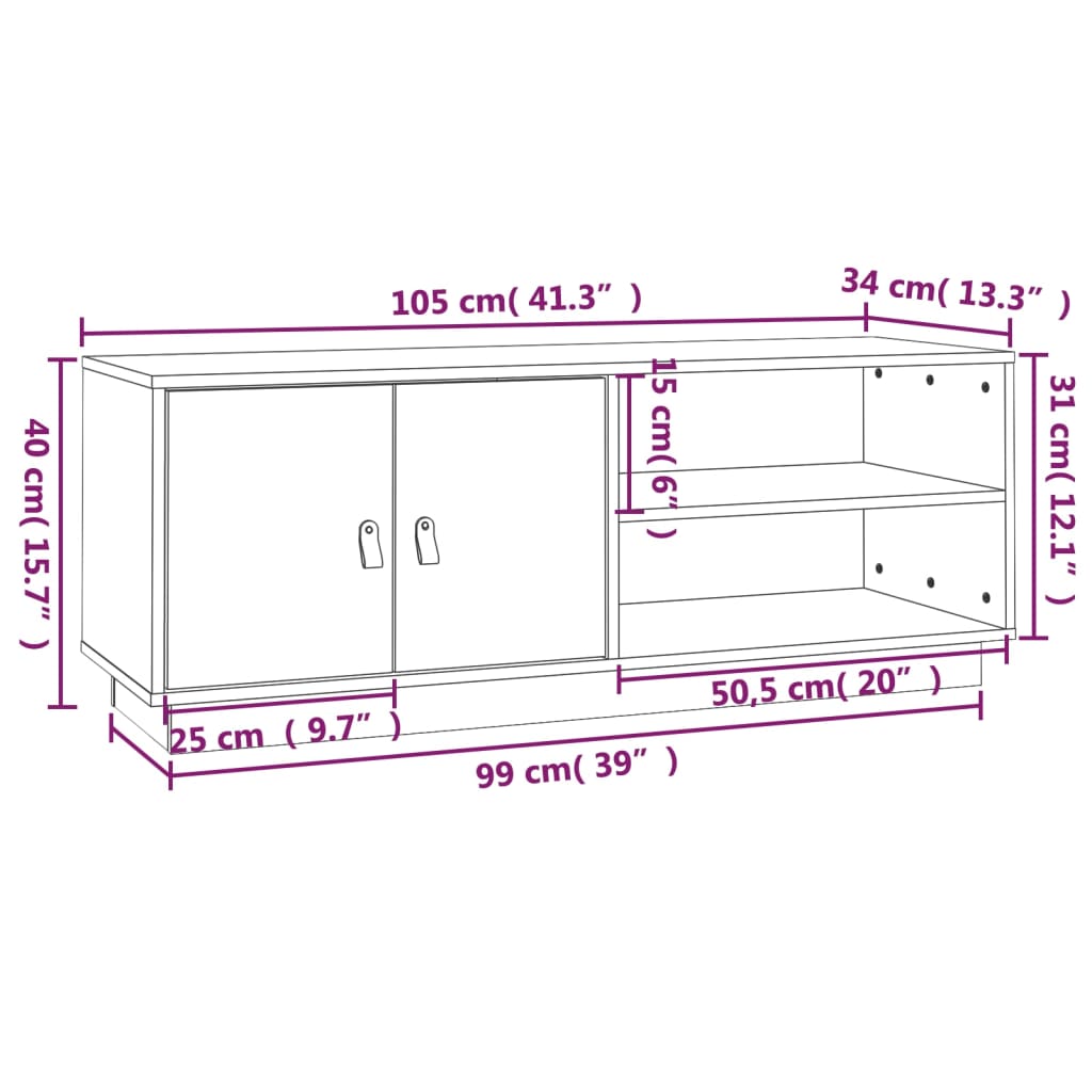 Tv-Bänk 105X34X40 Cm Massiv Furu