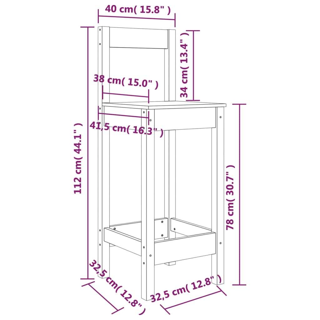Barstolar 2 St Svart 40X41,5X112 Cm Massiv Furu