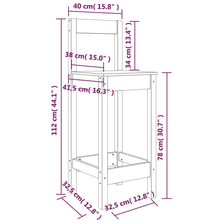 Barstolar 2 St Svart 40X41,5X112 Cm Massiv Furu