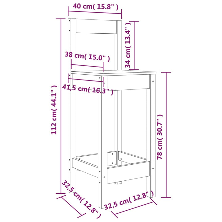 Barstolar 2 St Svart 40X41,5X112 Cm Massiv Furu
