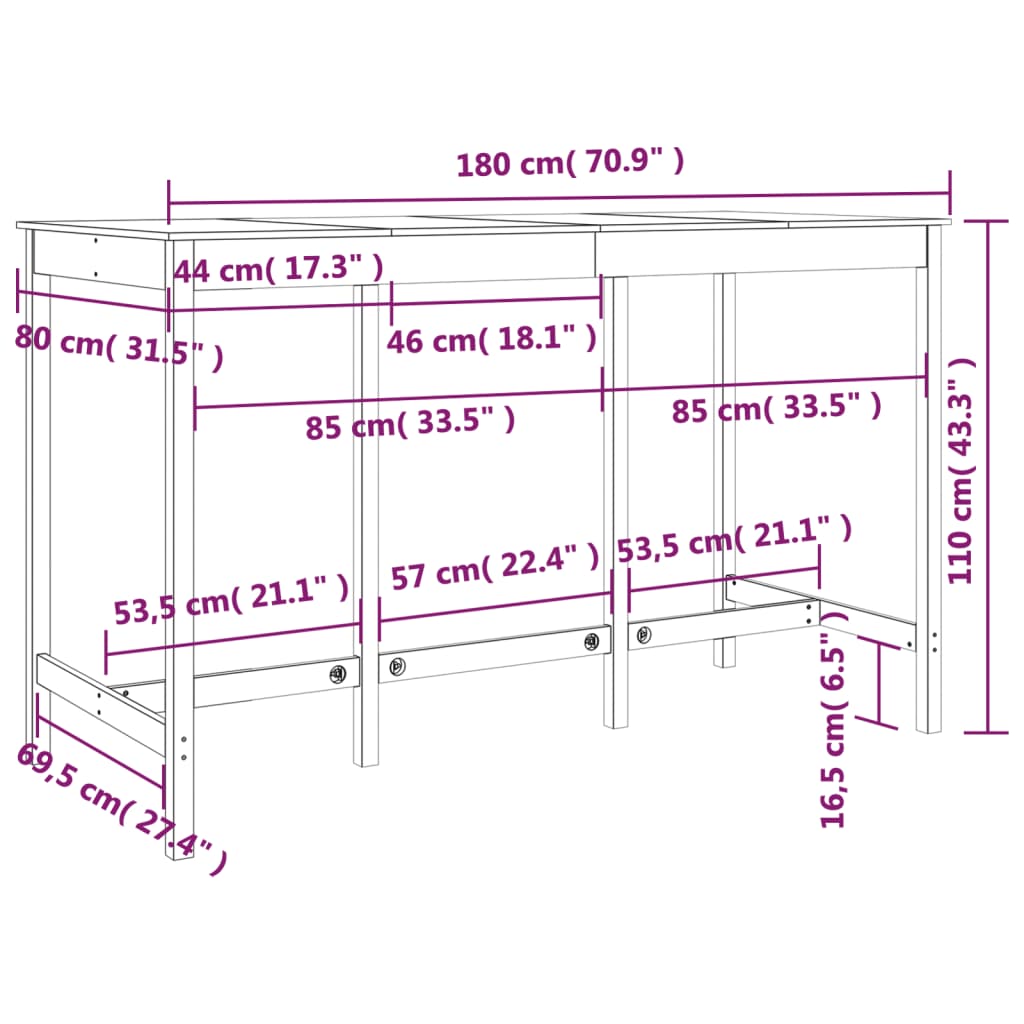 Barbord 180X80X110Cm Massiv Furu