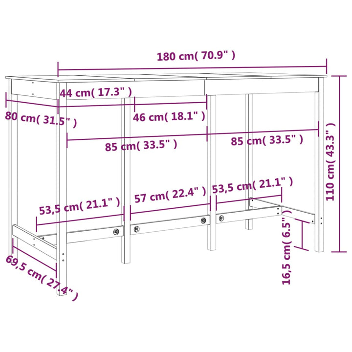 Barbord 180X80X110Cm Massiv Furu