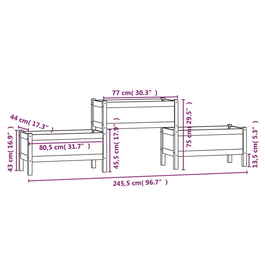 Skrivbord 245,5X44X75 Cm Massiv Furu
