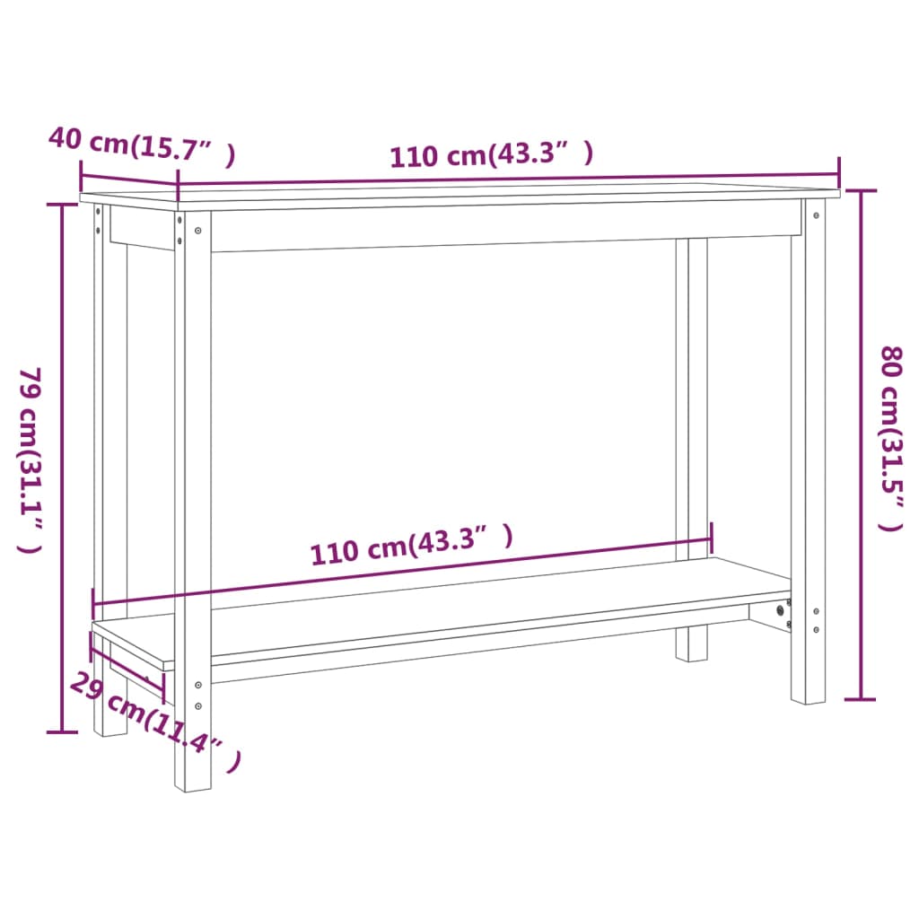 Konsolbord 110X40X80 Cm Massiv Furu