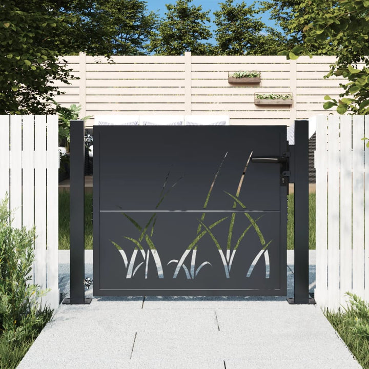 Trädgårdsgrind Antracit Stål Gräsdesign