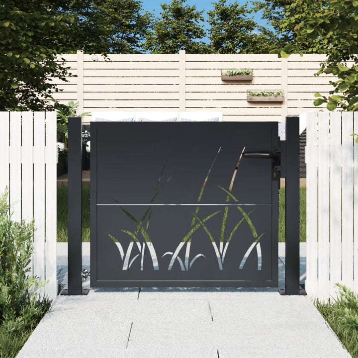 Trädgårdsgrind Antracit Stål Gräsdesign