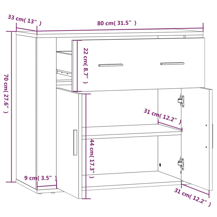 Skänk Sonoma-Ek 80X33X70 Cm Konstruerat Trä