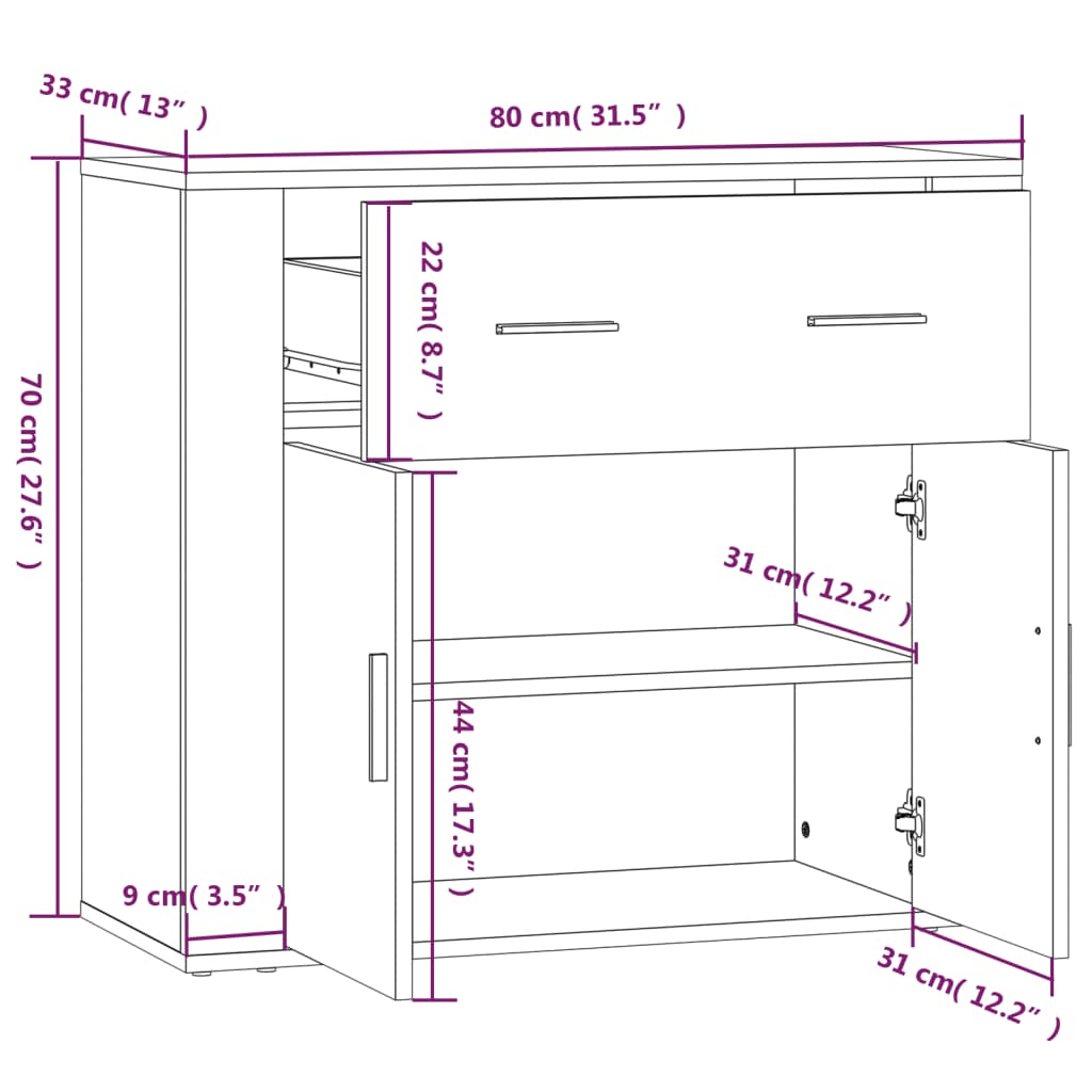 Skänk Sonoma-Ek 80X33X70 Cm Konstruerat Trä