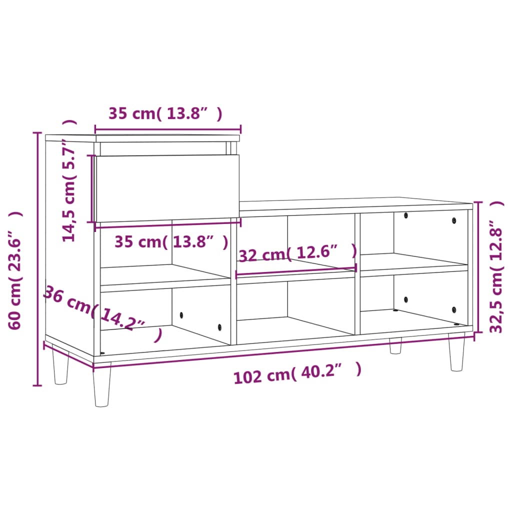 Skoskåp 102X36X60 Cm Konstruerat Trä