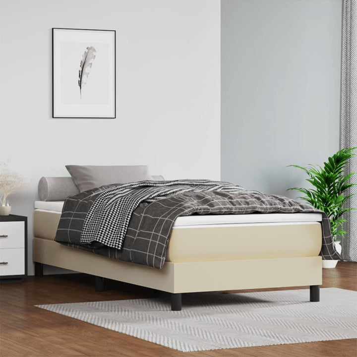 Boxspring-Sängram Gräddvit Konstläder
