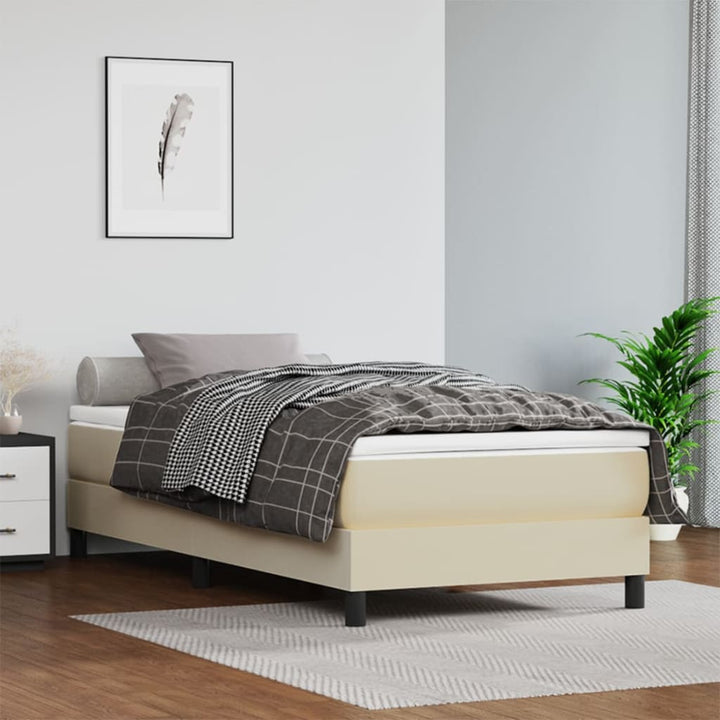 Boxspring-Sängram Gräddvit Konstläder