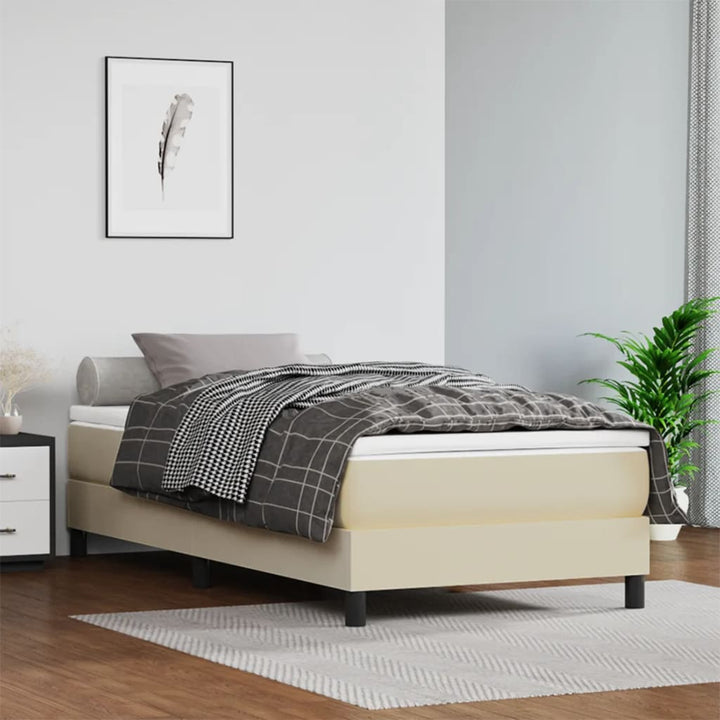 Boxspring-Sängram Gräddvit Konstläder