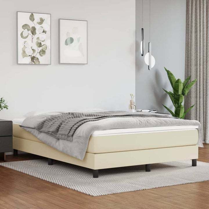Boxspring-Sängram Gräddvit Konstläder