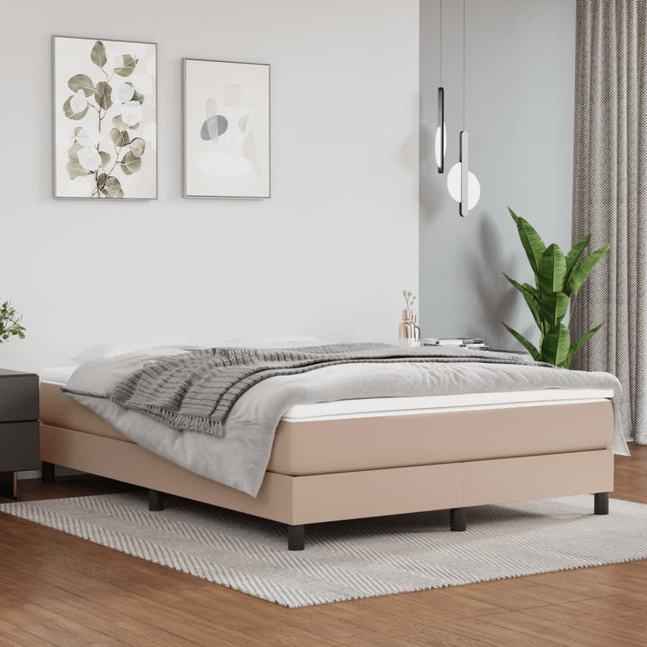 Boxspring-Sängram Gräddvit Konstläder