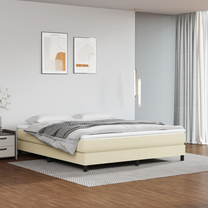 Boxspring-Sängram Gräddvit Konstläder