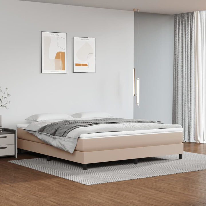 Boxspring-Sängram Gräddvit Konstläder