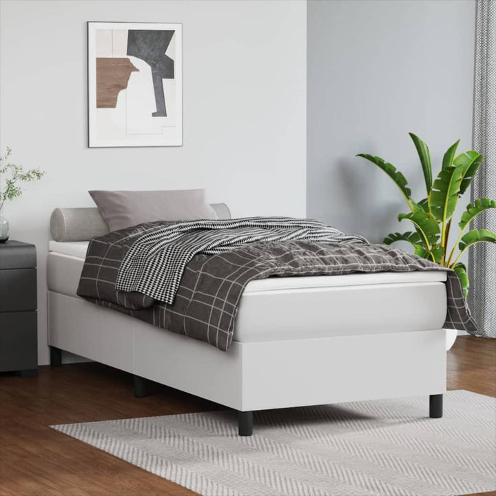 Boxspring-Sängram Gräddvit Konstläder