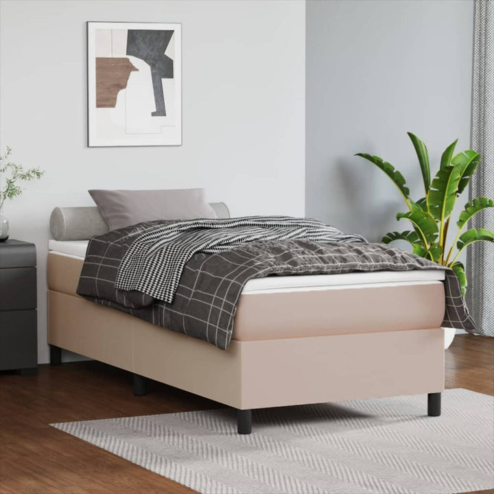 Boxspring-Sängram Gräddvit Konstläder