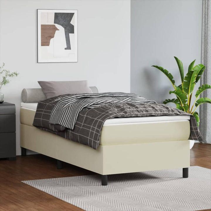 Boxspring-Sängram Gräddvit Konstläder