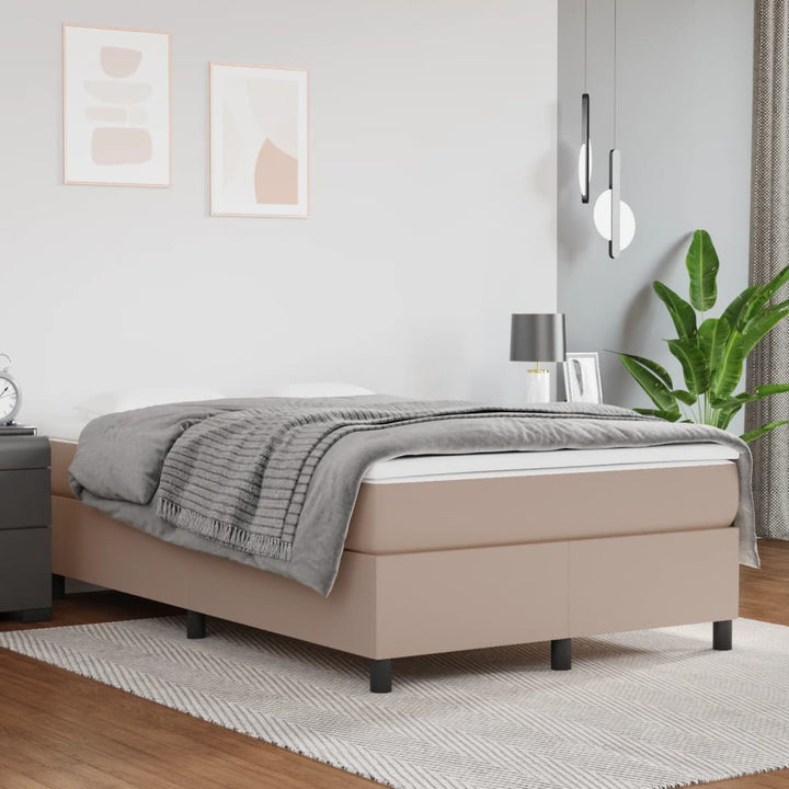 Boxspring-Sängram Gräddvit Konstläder