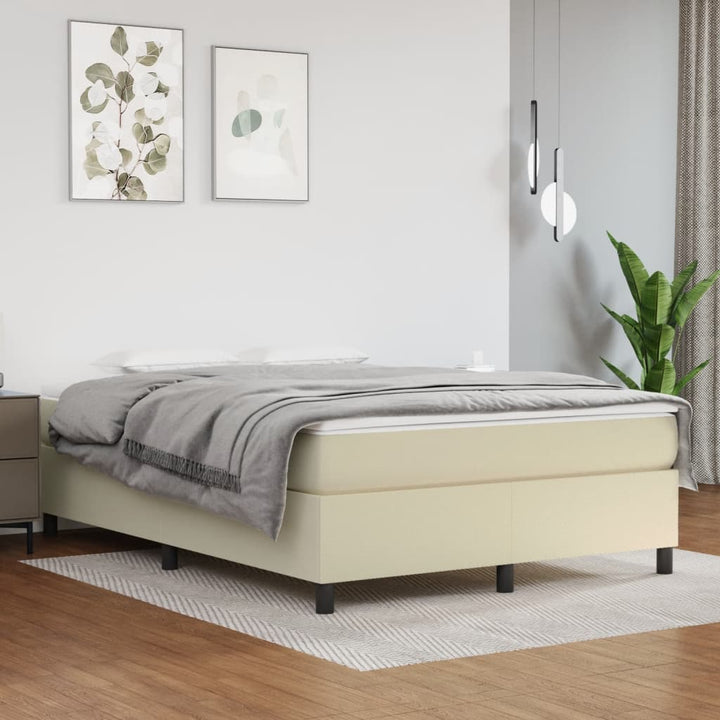 Boxspring-Sängram Gräddvit Konstläder