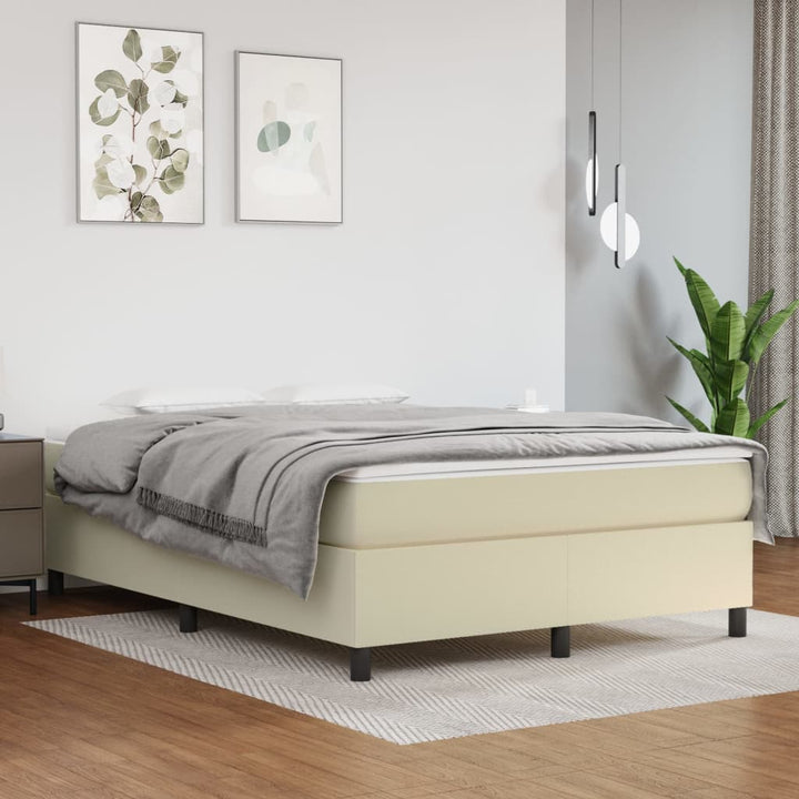 Boxspring-Sängram Gräddvit Konstläder