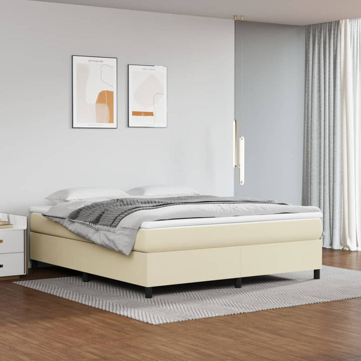 Boxspring-Sängram Gräddvit Konstläder
