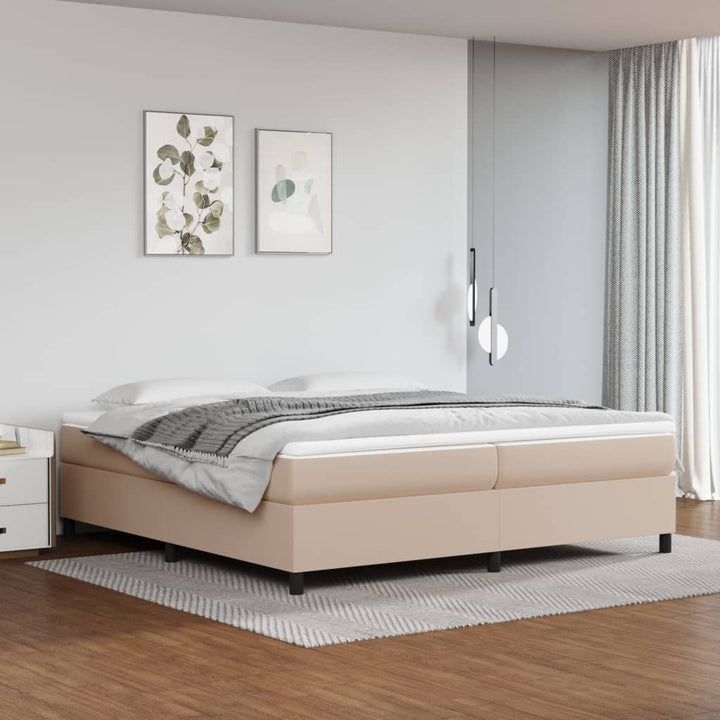 Boxspring-Sängram Gräddvit Konstläder