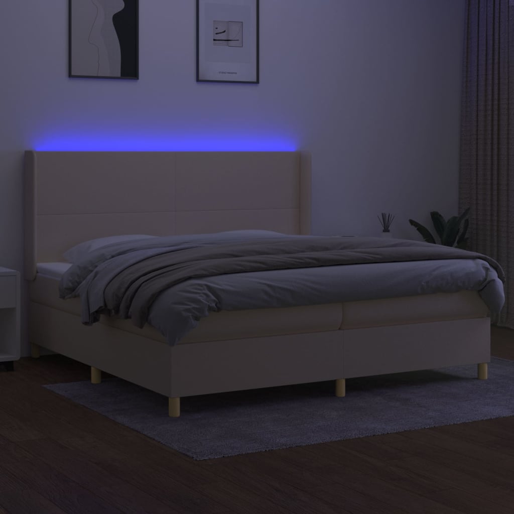 Ramsäng Med Madrass &amp; Led Gräddvit Tyg