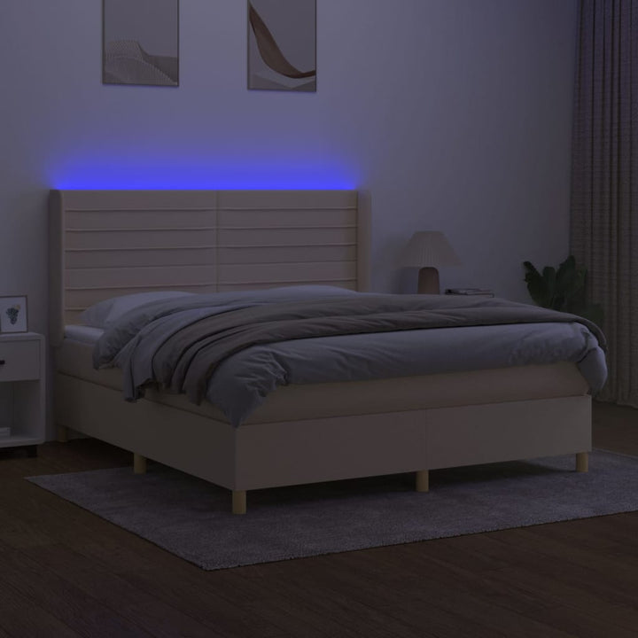 Ramsäng Med Madrass &amp; Led Gräddvit Tyg