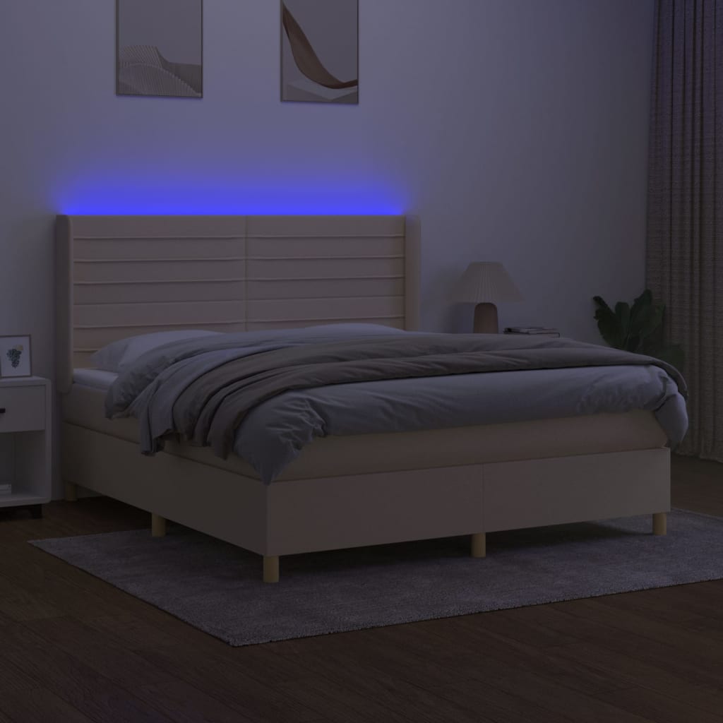 Ramsäng Med Madrass &amp; Led Gräddvit Tyg