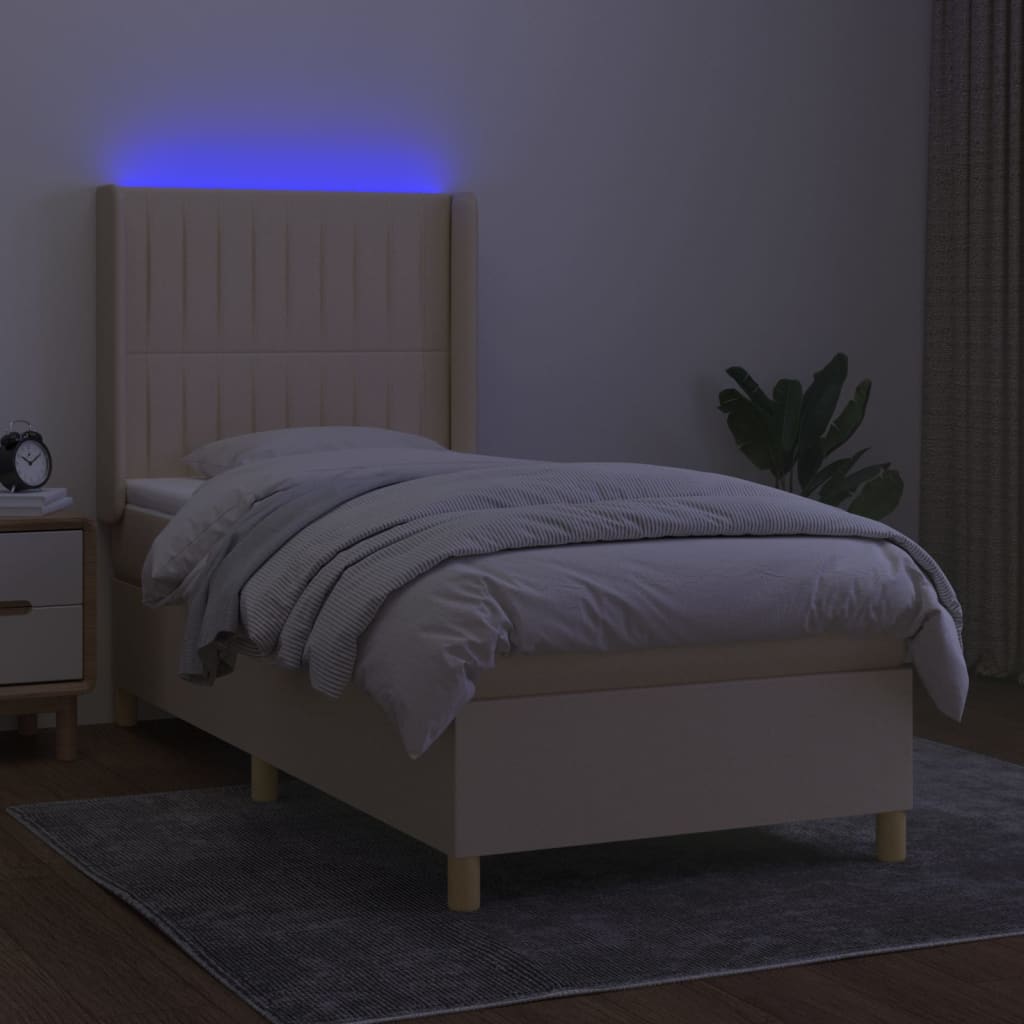 Ramsäng Med Madrass &amp; Led Gräddvit Tyg