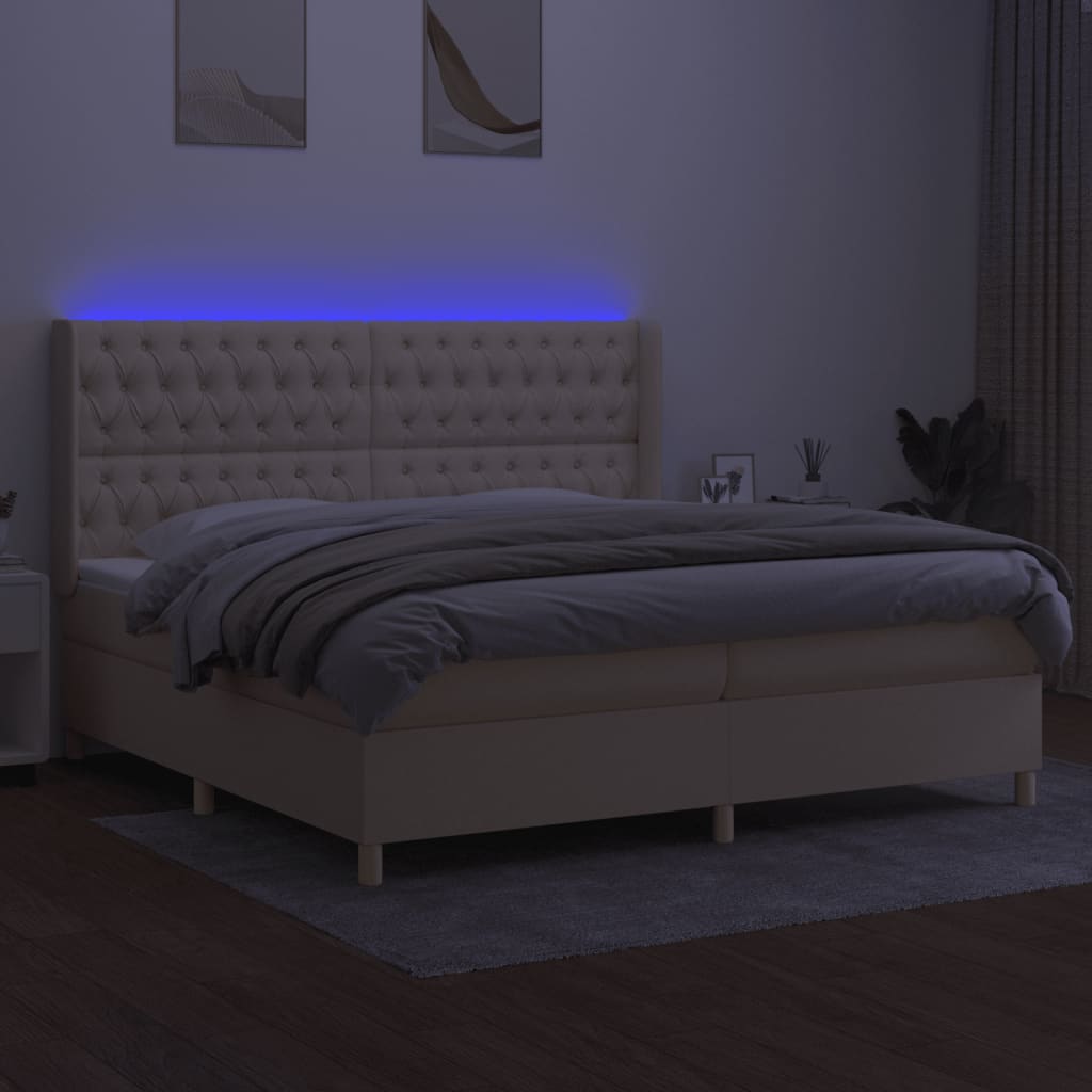 Ramsäng Med Madrass &amp; Led Gräddvit Tyg