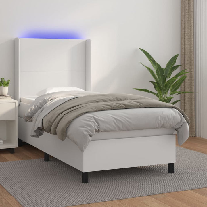 Ramsäng Med Bäddmadrass &amp; Led Gräddvit Konstläder