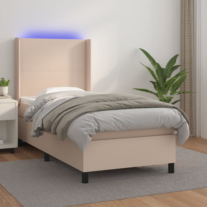 Ramsäng Med Bäddmadrass &amp; Led Gräddvit Konstläder