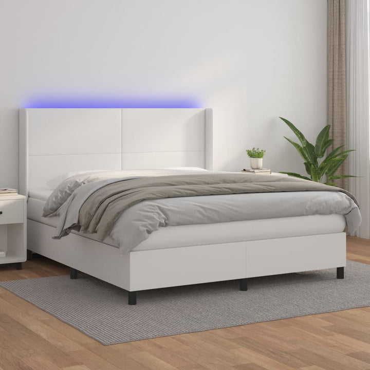 Ramsäng Med Bäddmadrass &amp; Led Gräddvit Konstläder