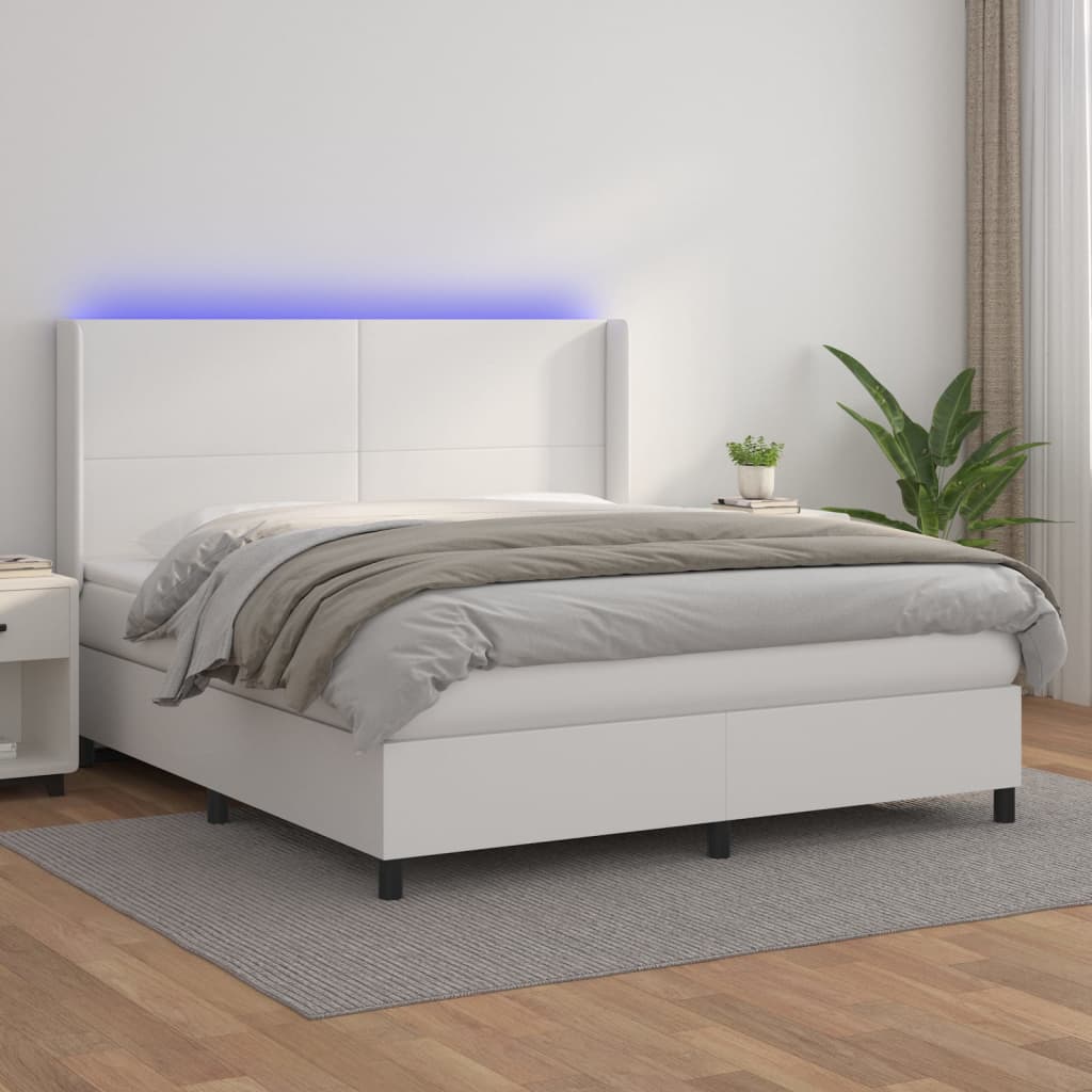 Ramsäng Med Bäddmadrass &amp; Led Gräddvit Konstläder