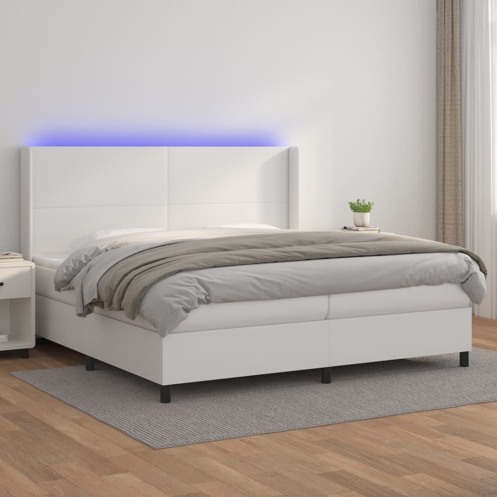 Ramsäng Med Bäddmadrass &amp; Led Gräddvit Konstläder
