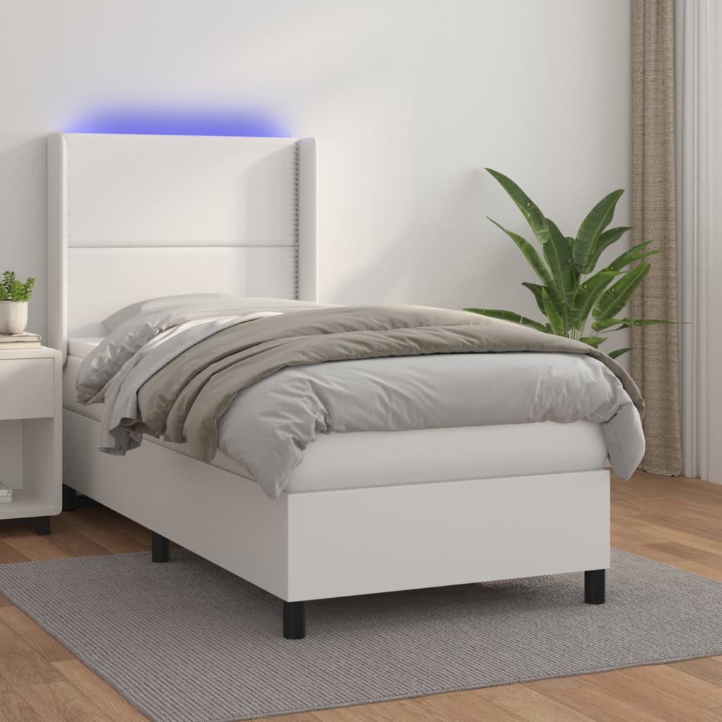 Ramsäng Med Bäddmadrass &amp; Led Gräddvit Konstläder