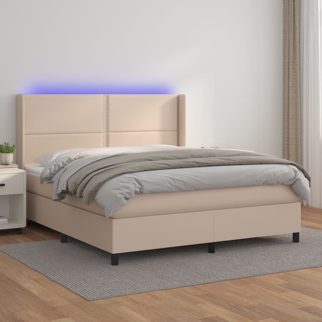 Ramsäng Med Bäddmadrass &amp; Led Gräddvit Konstläder