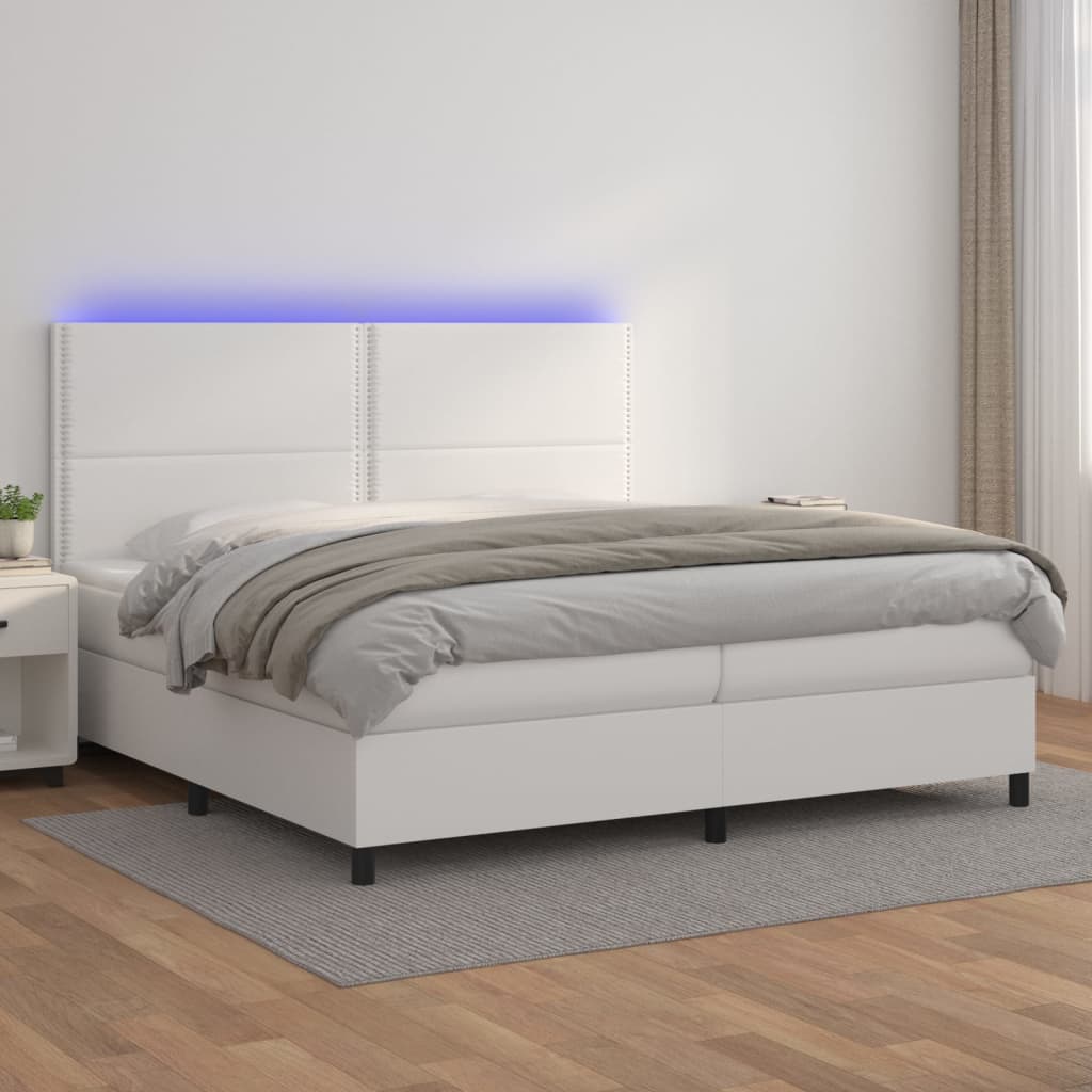 Ramsäng Med Bäddmadrass &amp; Led Gräddvit Konstläder