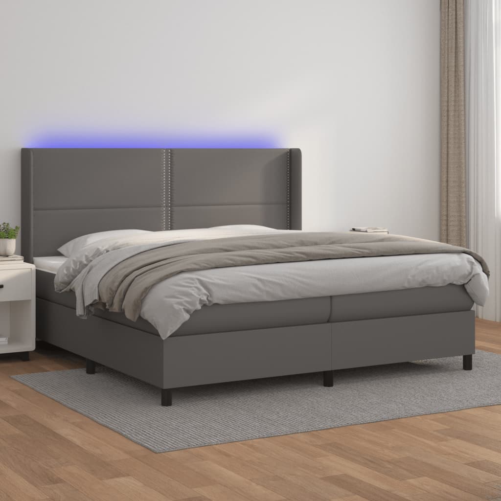 Ramsäng Med Bäddmadrass &amp; Led Gräddvit Konstläder