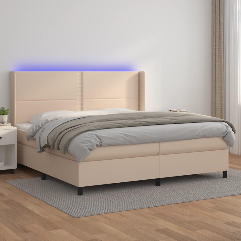 Ramsäng Med Bäddmadrass &amp; Led Gräddvit Konstläder