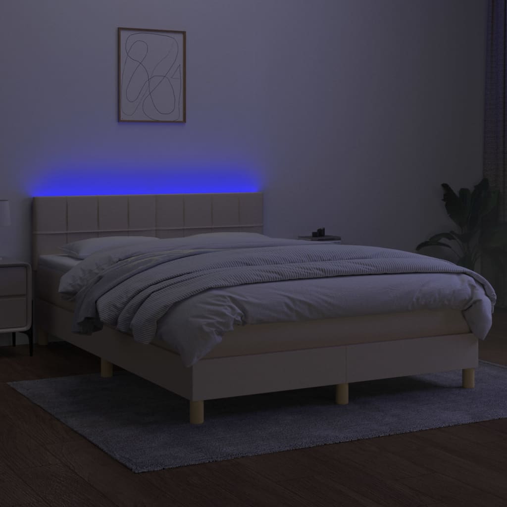 Ramsäng Med Madrass &amp; Led Gräddvit Tyg