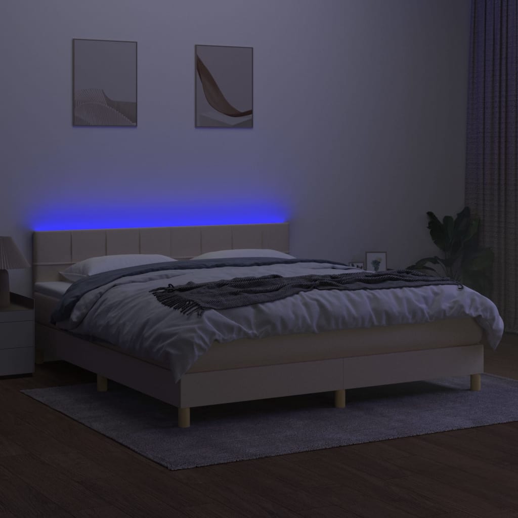Ramsäng Med Madrass &amp; Led Gräddvit Tyg