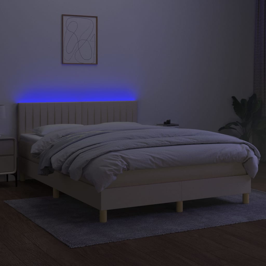 Ramsäng Med Madrass &amp; Led Gräddvit Tyg