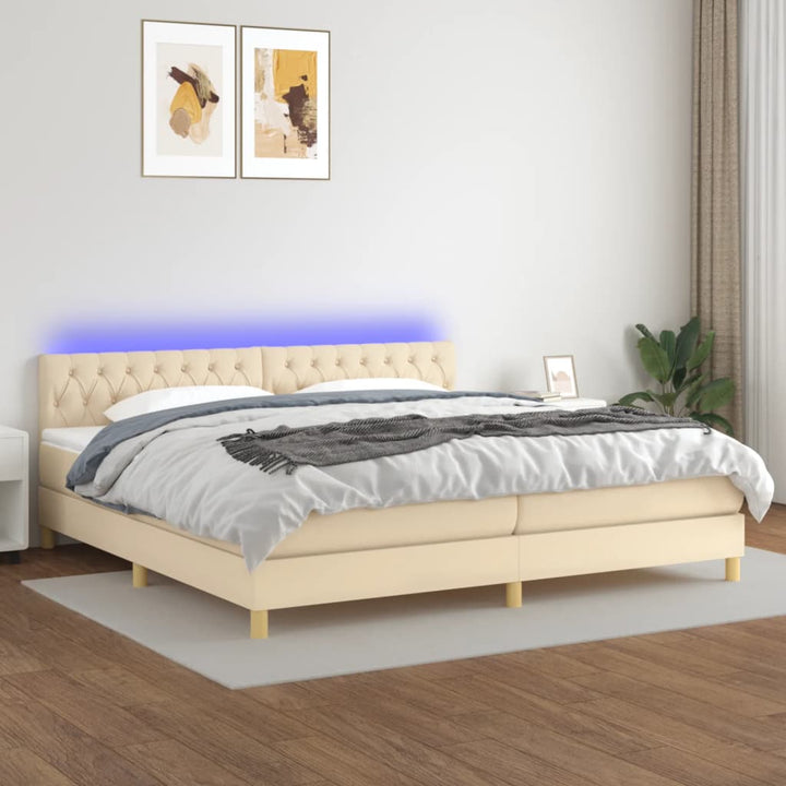 Ramsäng Med Madrass &amp; Led Gräddvit Tyg